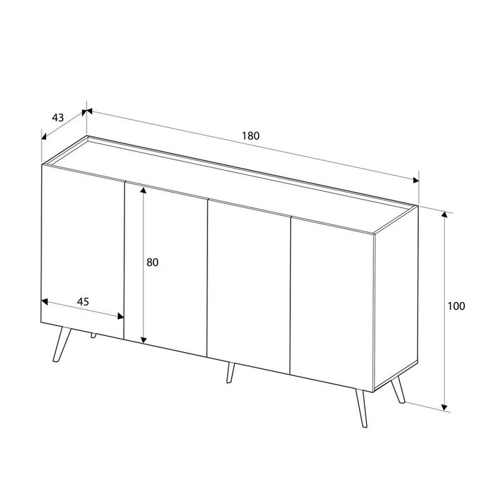 Hanah Home KNS-740-FF-2 Consola Roble, 180x100x43 cm, Tablero de Partículas Melamina, Estantes, Roble